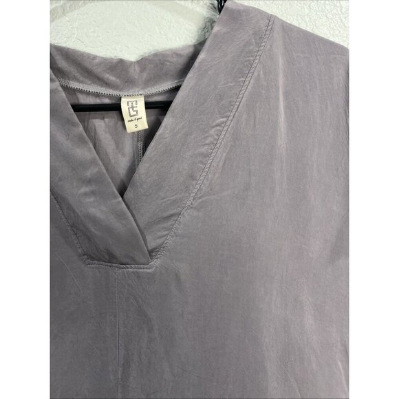 Make It Good Shirt Dress Size S Gray Purple Tunic Cupro Vegan Silk V Neck Shift - Picture 2 of 6